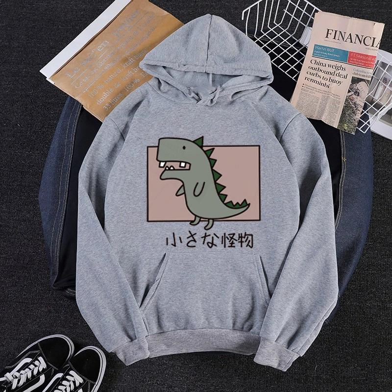 Monster Dinosaur Printed Hoodie Men Casual Funny Kawaii Fashion Round Neck Long Sleeve Pullover Autumn Winter Fleece Sweatshirts