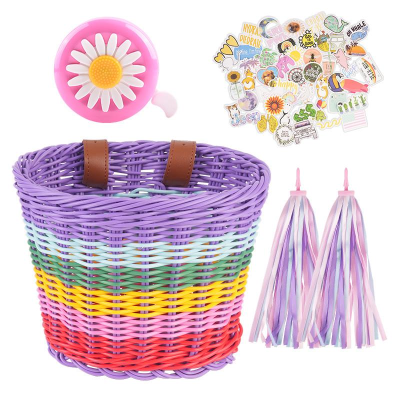 Cesto per Bicicletta per Bambini con Design Intrecciato Vintage e Campanello per le Avventure in Bicicletta dei Bambini