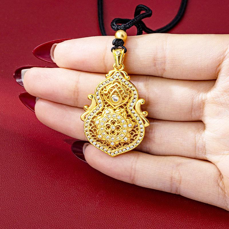 Ethnic Style Hollow Filigree Gourd Trendy High-end Jewelry Necklace Pendant 60CM(Necklace Long)
