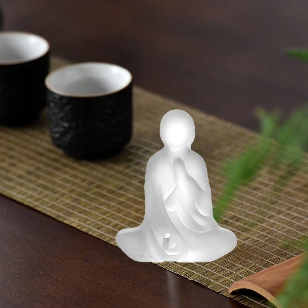 Jemně vyřezávaná skleněná soška Zen Buddhy Průhledná křišťálová ozdoba Obývací pokoj