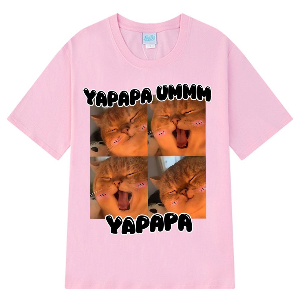 Yapapa Ummmm Funny Cute Cat Meme T-Shirt men women Fashion casual T-shirts Short-sleeved 100% cotton Harajuku oversized T-shirts