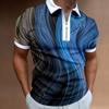 Trendy Abstract Graphic Zip Collar Short Sleeve Polo Shirt, Fashionable Casual Top