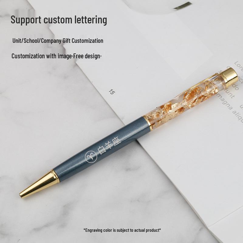 Gold Crystal Foil Metal Ballpoint Pen - Signature & Gift Pen with Laser Engraving