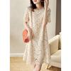 Elegant A-Line Knee Length Dress Casual Round Neck Short Sleeve Vestidos Holiday Party Lacing Splicing Hollow Robes