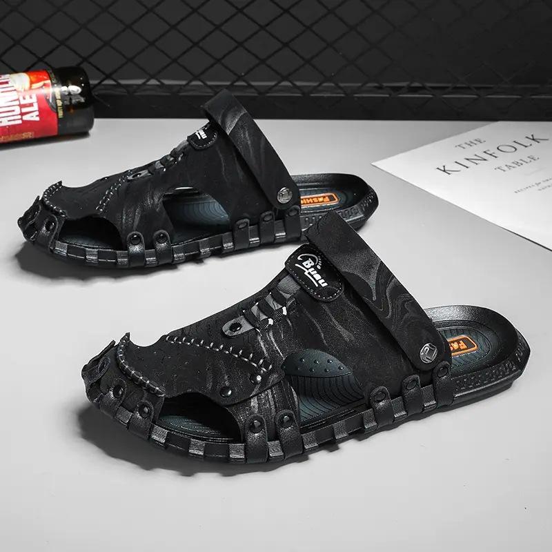 

Sandals men s summer men s outer wear sandals non-slip bag head sports leather shoes beach casual hole driving slippers 45