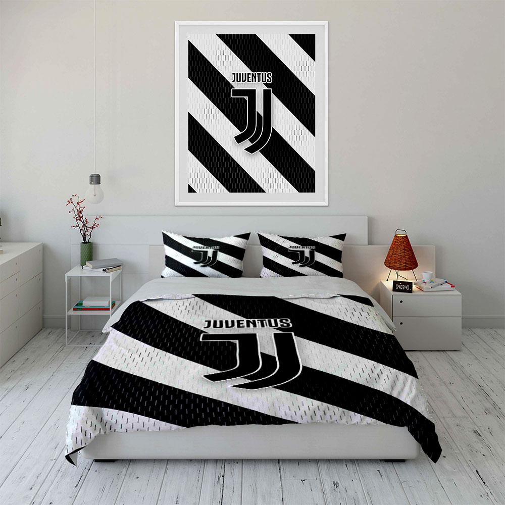 Set Biancheria da Letto Juventus Bianco Nero Set Copripiumino Copripiumino Federe  (1 * Copripiumino 2 * Federe, senza piumino)