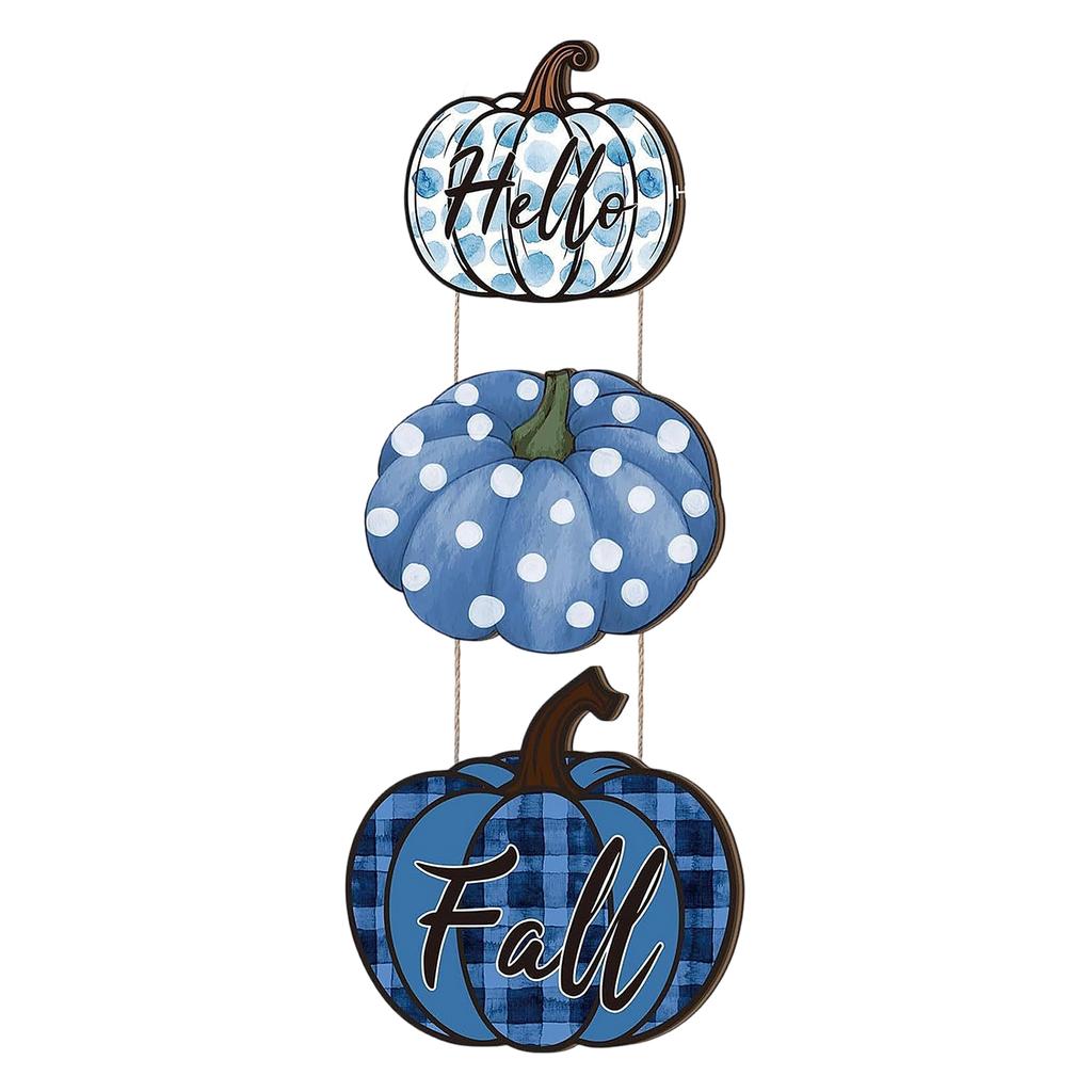Thanksgiving Hanging Sign with Three-Color Pumpkin Design, Wooden Fall Decor for Home Kitchen