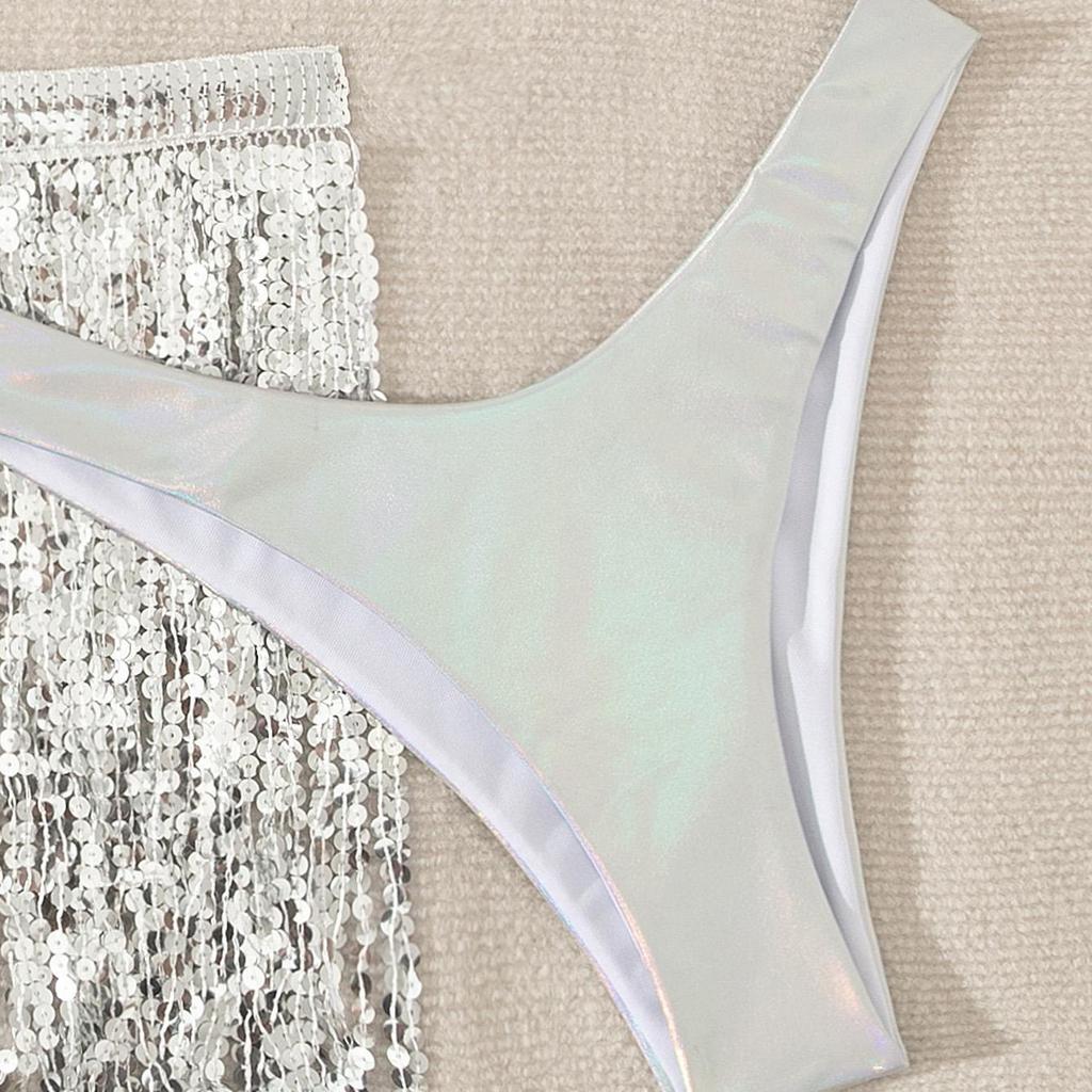 Women Sexy Glossy Triangle Split Bikini Suit Set Summer Tie Side G-String Thong Swimsuit Halter Lace Up Elastic Bikini