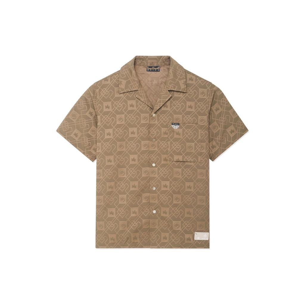 Li-Ning Badfive Vintage Print Single-Breasted Shirt Men Tops Brown ASHSB53-1