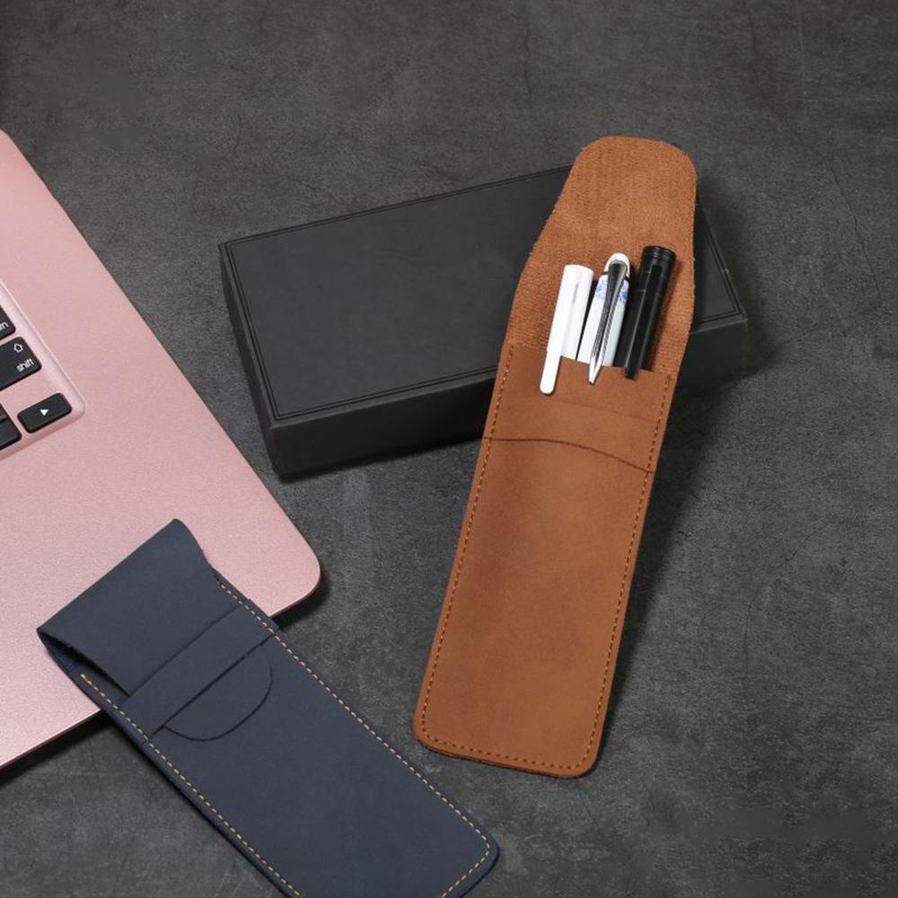 Vintage Leather Pen Case Pocket Pen Pouch Mini Stationery Organizer Bag For Students Office Women Men Business Travel