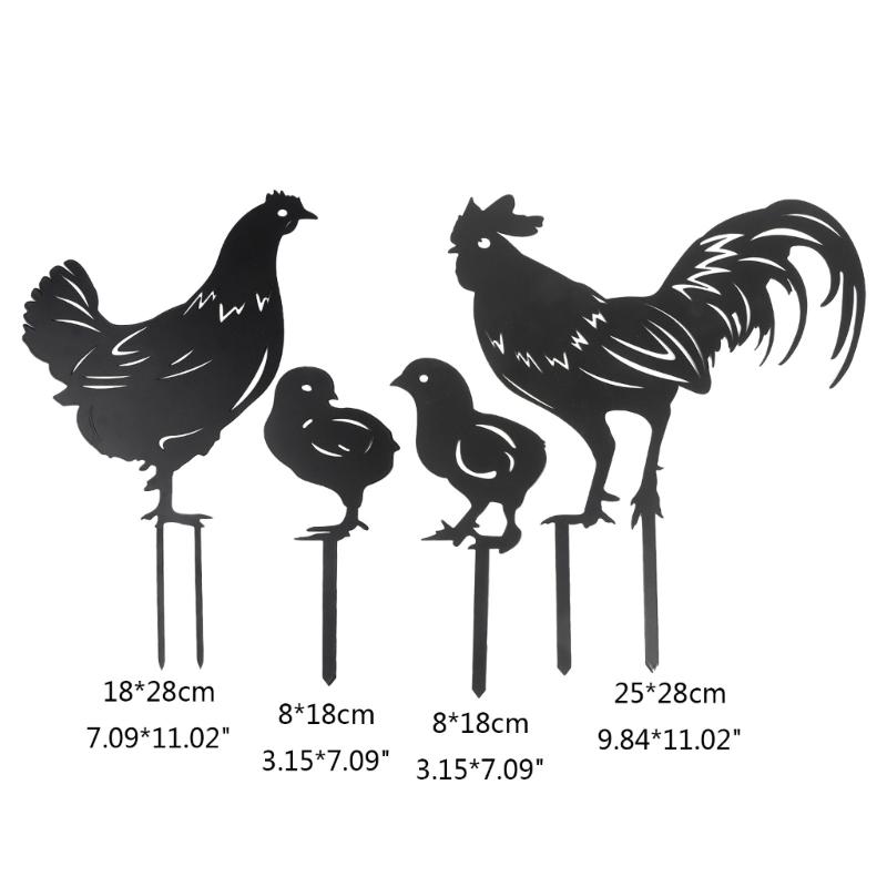 Metal Garden Stakes Rooster Hen with Chicks Outdoor Art Animal Decorations Outside Decor Yard Garden Ornaments