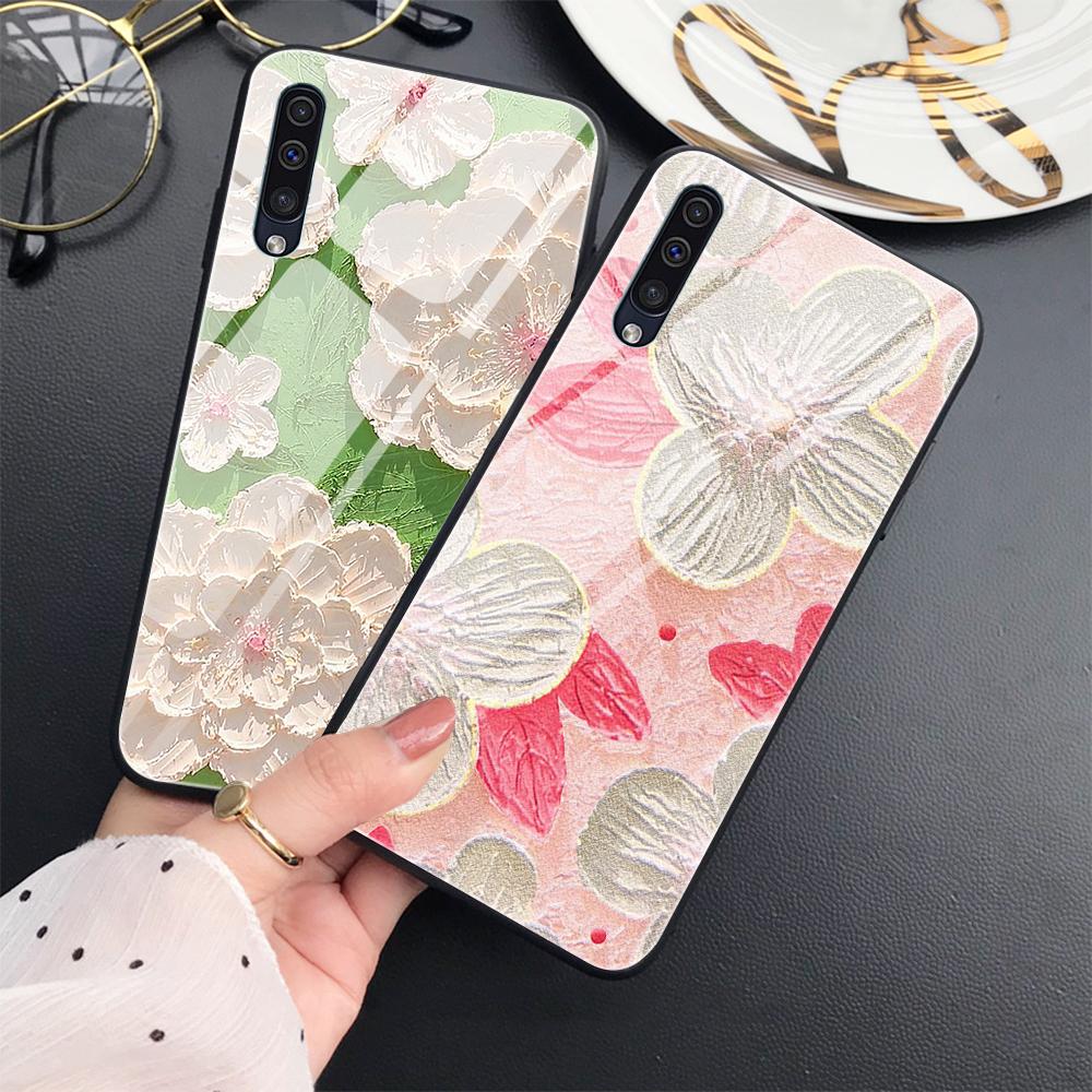 Flower Painting Floral Case For Samsung Galaxy A71 A72 A70 A73 A53 A13 5g A03 A22 A21s A03 Core A42 A52 Luxury Glass Cover Coque