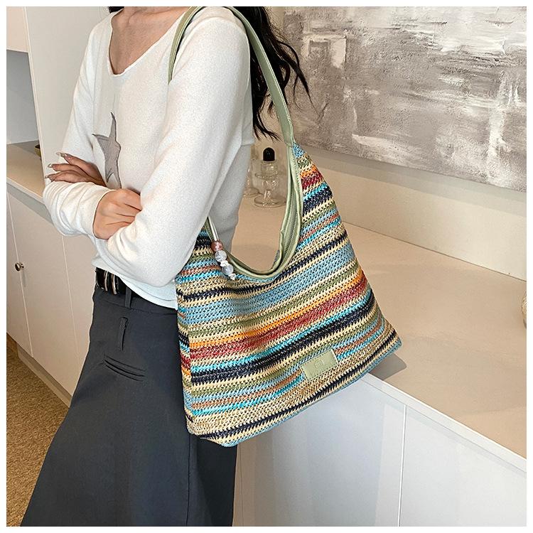 Rainbow tote bag women's new seaside woven bag large capacity versatile underarm shoulder bag