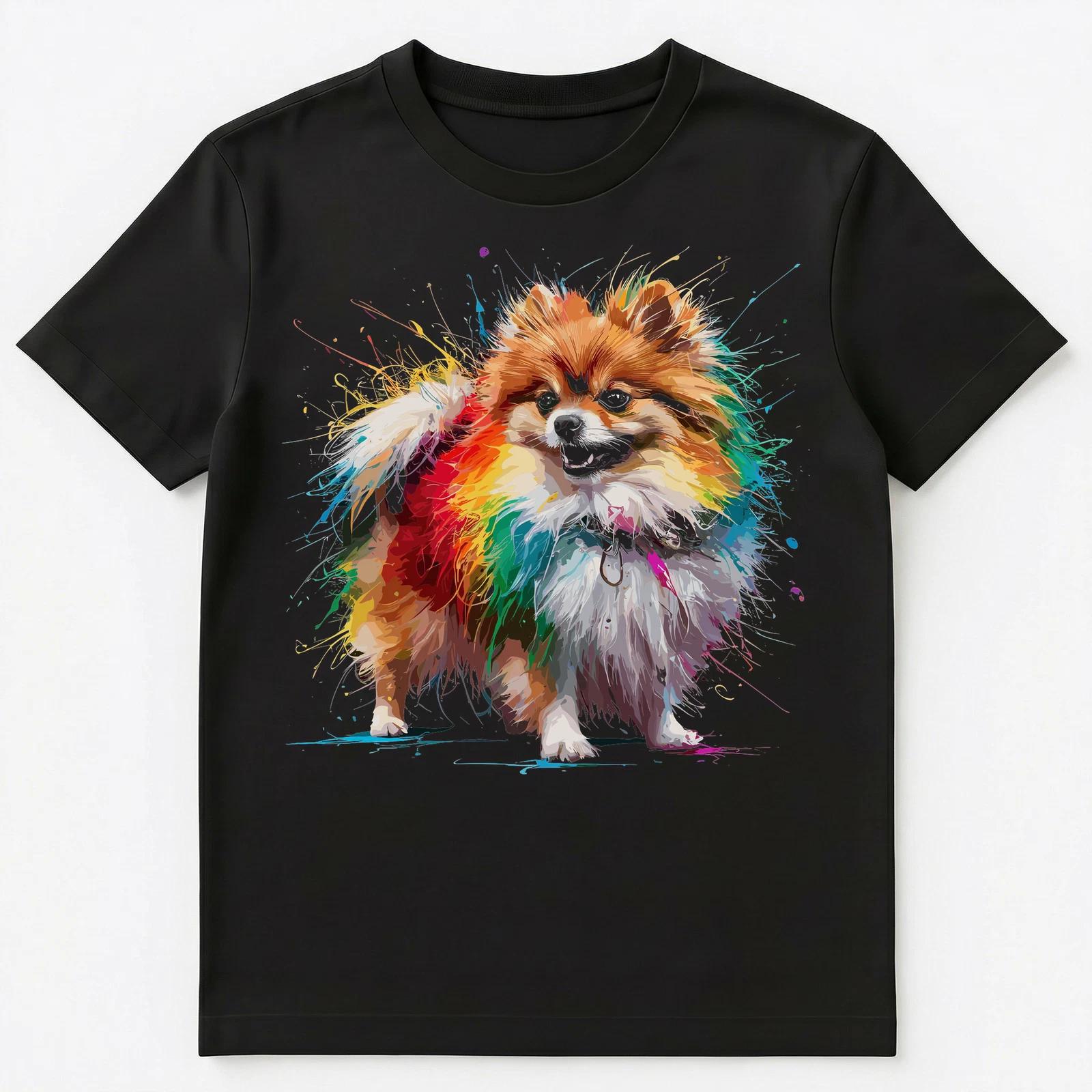 

Colorful Paint Splash Pomeranian Art Graphic Unisex T-Shirt 3XL