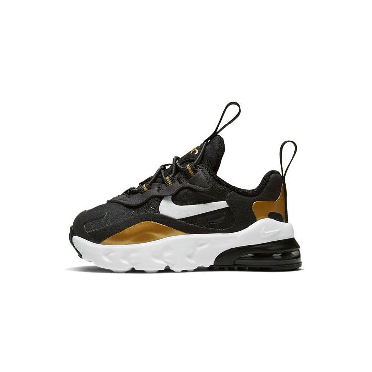 New Nike Air Max 270 RT Cushioning Low-Top Running Shoes Black Gold Infant And Toddler CD2654-005