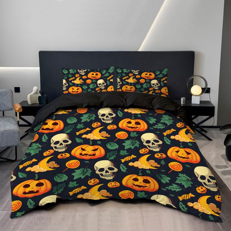 3PC Skeleton Pumpkin Down Quilt Set Comfortable Bedding Cute Little Devil 1Quilt Set 2Pillowcases No Fill Home Atmosphere Decor