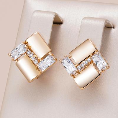 Ungewöhnliche Roségoldfarbene Quadratische Englische Ohrringe Für Damen Mode Natürliche Zirkon-Accessoires Vintage Hochzeitsschmuck