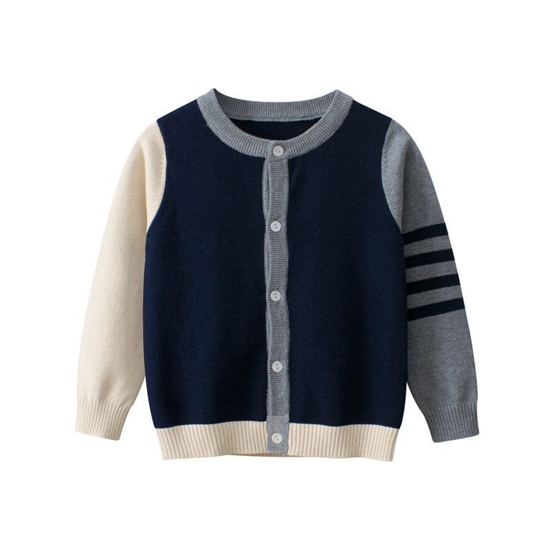 27kids K-style Children's Clothing Spring and Autumn Kids' Sweater Outwear Boy's Knitted Sweater round Neck Baby Boy Cardigan Pure Cotton