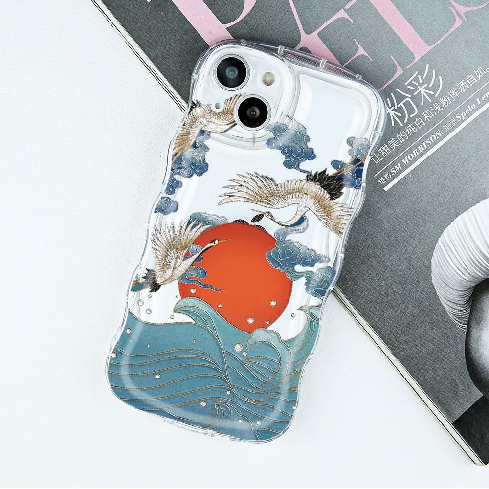Crane Wave Chinese Style Phone Cases for IPhone 11 12 14 13 Pro Max Shell for IPhone 8 7 Plus SE20 XR XS MAX X Shockproof Covers