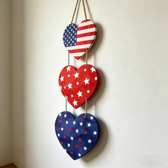 250th Anniversary Independence Day Door Sign 4th of July Wooden Hanging Heart Sign Patriotic Rustic American Plaque for Memorial