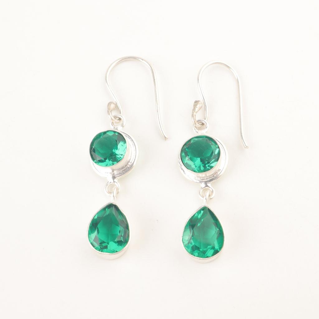 Friendship Day Sale Green Emerald Gemstone Dangle Earrings Jewelry 925 Silver EE-142-11