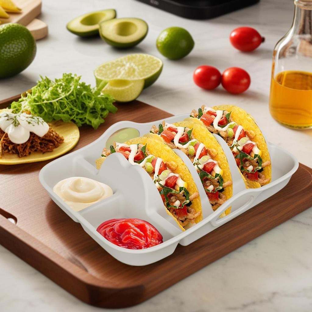 Taco Holder Silicone Rack Taco Stand With Dividers Reusable Bar Serving Plates With Dipping Sides Party Supplies For Picnic