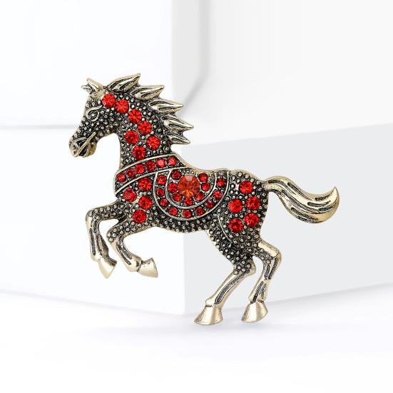 Vintage Rhinestone Horse Brooch Alloy Running Horse Lapel Pin Sweater Cardigan Coat Business Suit Decoration Men Women Clothing Accessories