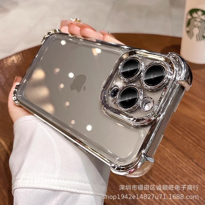 Electroplating Transparent Soft Case Is Suitable for iPhone16 Mobile Phone Case All-inclusive Lens Film Tpu Four Corners Anti-drop Apple 15Pro