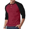Men's Casual Button-neck Two-tone Shoulder Long Sleeve Top