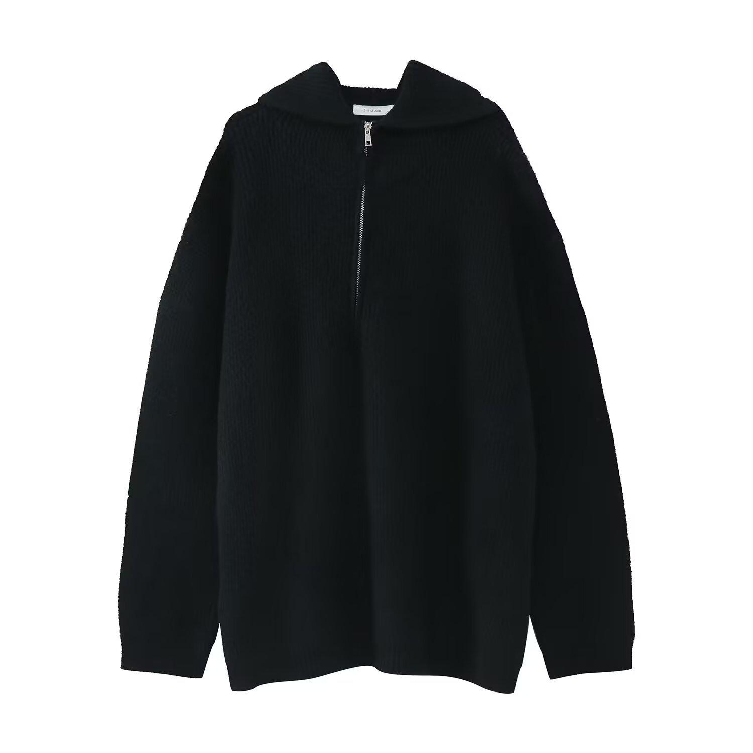 

Trendy Half-Zip Hooded Sweater: Lazy Autumn/Winter Knitwear in Popular Hong Kong Style Medium чорний
