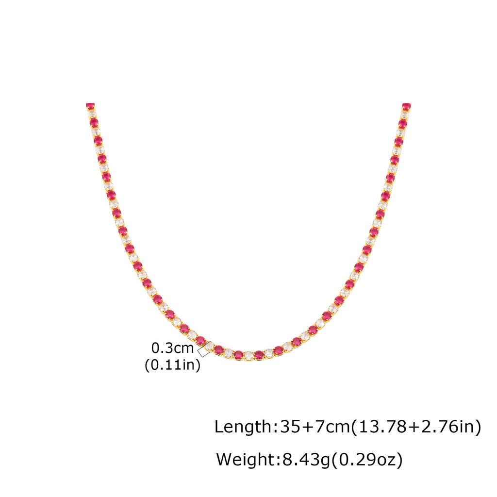 Shiny AAA+ 3mm Colorful Crystal Tennis Chain Necklace Bling Rainbow Cubic Zircon Choker for Women Party Fine Jewelry Gift