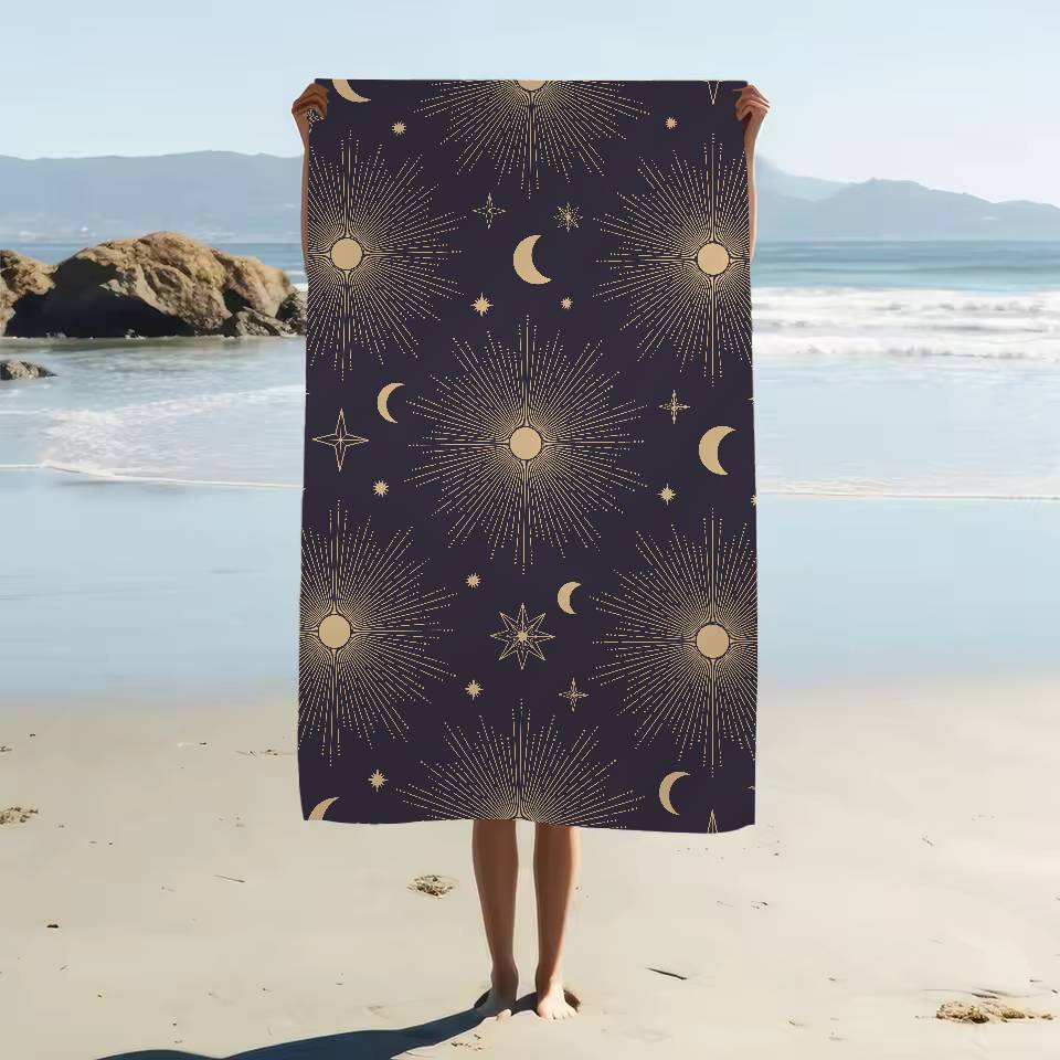 Sun And Moon Prints Anime Beach Swimming Towel Soft Absorbent Washcloth Children's Gifts For Kids Travel Camping Gym