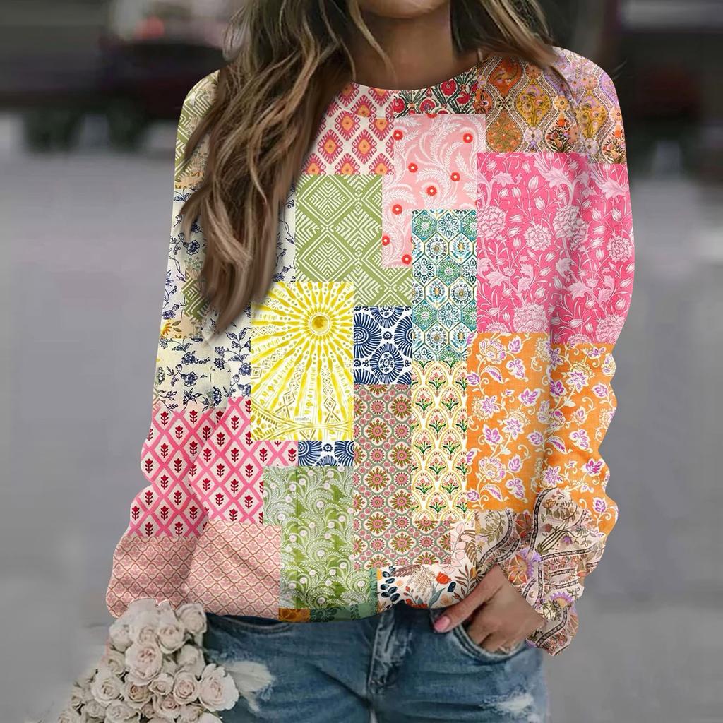 Women's Fashion Casual Long Sleeve Christmas Printed Neck Sweatshirt Top