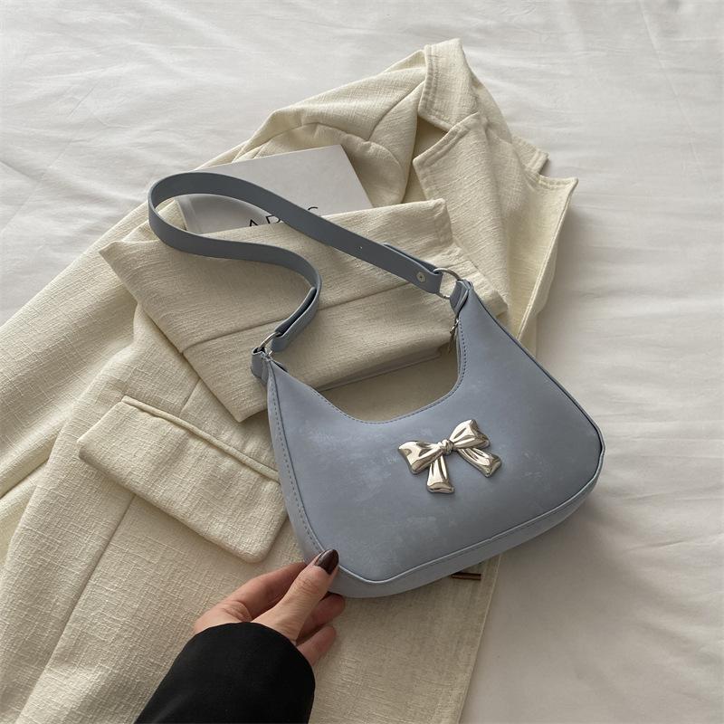 Women's Temperament Bow Shoulder Bag Women's 2025 Spring New Versatile Ins Underarm Bag Dumpling Bag Women's Bag