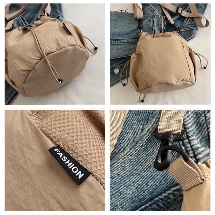 Waterproof Nylon Drawstring Bucket Bag for Women 2026 Trendy Minimalist Shoulder Crossbody Purse