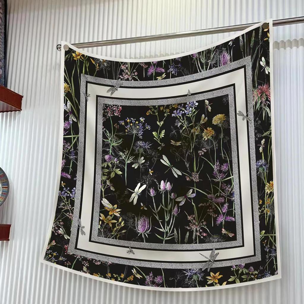 90cm Large Twill Silk Scarf: High-Quality, Fashionable Square Print, Versatile Shawl with Sun Protection
