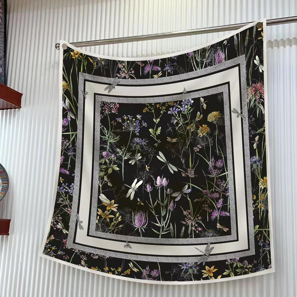90cm Großer Twill-Seidenschal: Hochwertiger, modischer quadratischer Druck, vielseitiger Schal mit Sonnenschutz 90cm x 90cm gray