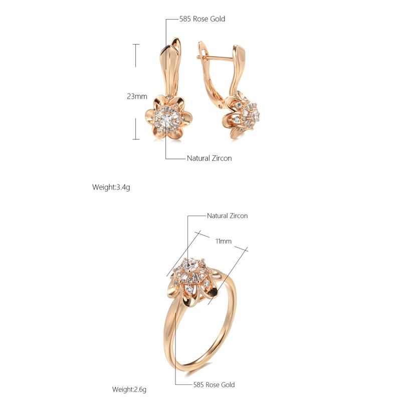 New  Rose Gold Crystal Flower Women Earrings Ring Sets Natural Zircon Earrings Trend Unusual Creative Wedding Jewelry