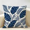 Blue Navy Tropical Silhouette Leaf Cushion Cover Durable Hypoallergenic Organic Linen Short Pillow Cover Washable