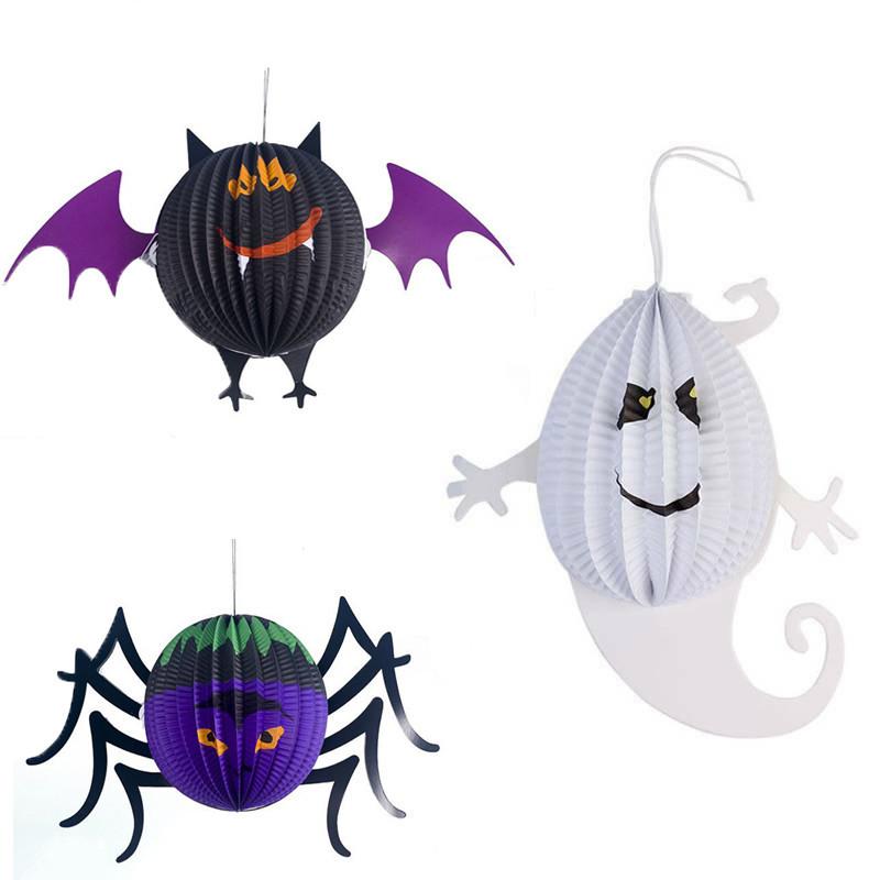 Durable Halloween Paper Lantern Pendant Featuring Realistic 3d Spider Bat Ghost Designs