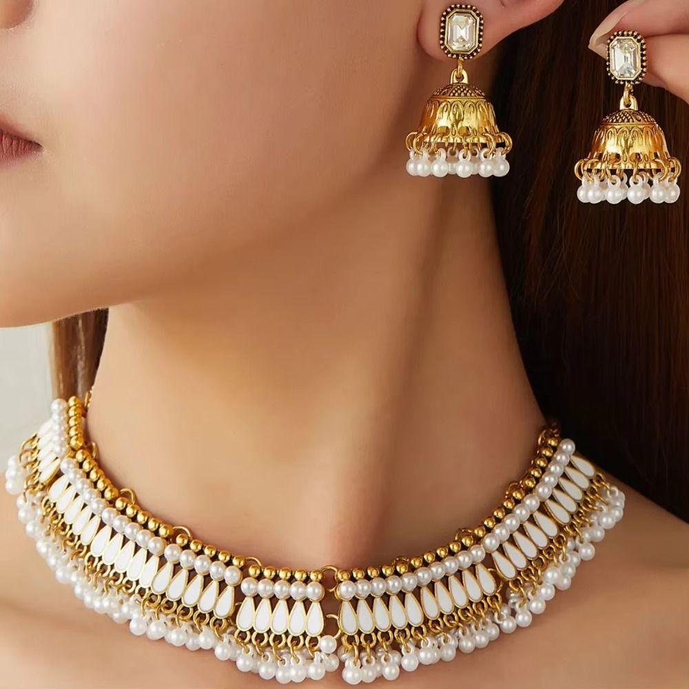 Ethnic Style Oil Drop Necklace And Earring Fashionable Clavicle Chain Vintage Jewelry Set  Birthday