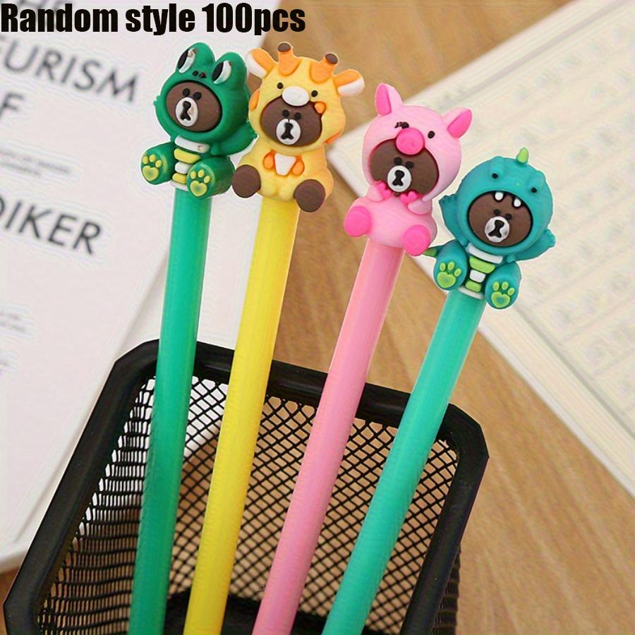 

School season 100pcs Random style 0.5mm Cute cartoon bear shape Black neutral pen, Little Bear Theme learning stationery Exam Answering pen, Good Random style 100pcs