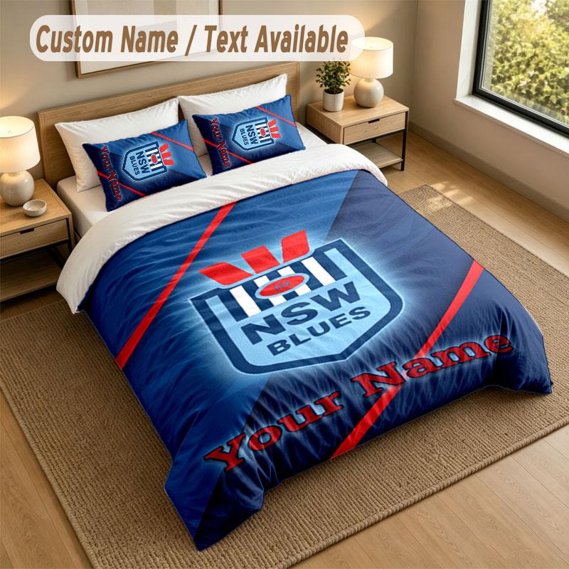 Bedding Set 1 Duvet Cover 2 Pillowcases NSW Blues logo Print Soft Bed Linen Bedroom Decor