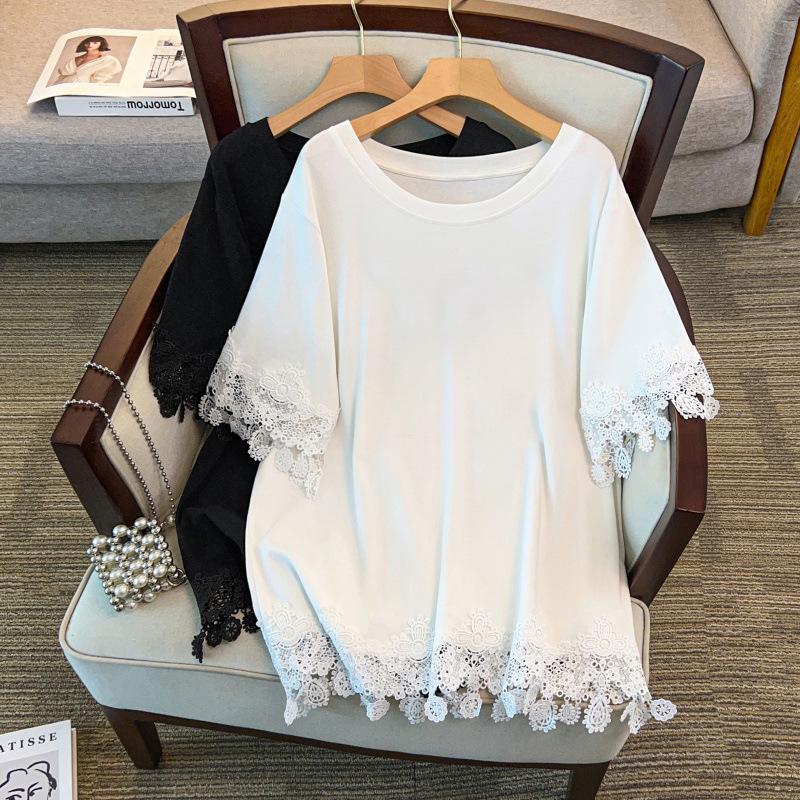 

Plus Size Women s Mid-Length Round Neck T-shirt, Bust 150/160 cm, Loose Fit, Short Sleeve, 200-350 Jin Capacity 6XL білий