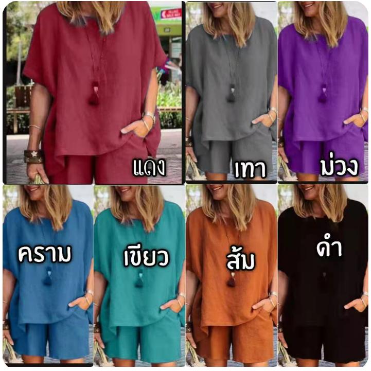 Летние костюмы, Модный темперамент, Свободные короткие рукава, Шорты, Хлопок и лен, Костюм из двух предметов XS