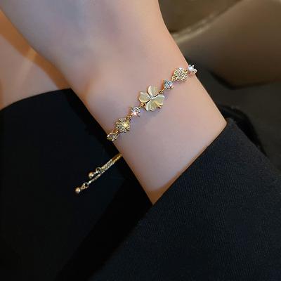 Opal Clover Adjustable Bracelet For Women   Sparkling Gold Color Bracelet Wedding Jewelry Party Gift