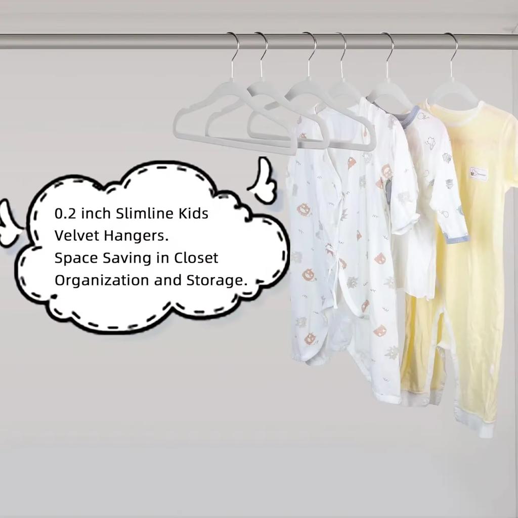 KUUJOJO Pack of 10/20/30-Children's Velvet Non-Slip Hanger, Slim and Space Saving - 360° Swivel Hooks,Durable Junior Hanger