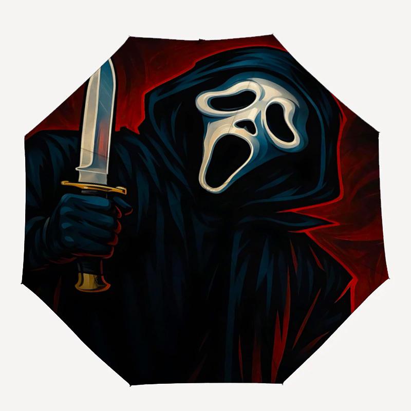 

1PC Scream Mask Automatic Folding Umbrella - Compact 8-Rib Design, Durable Plastic & Iron, F010606