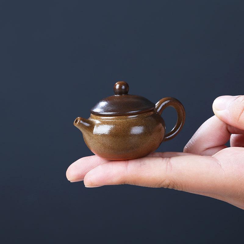 Kiln-altered Mini Purple Clay Teapot, Playable Fingertip Tea Pet and Ornament for Kung Fu Tea Sets