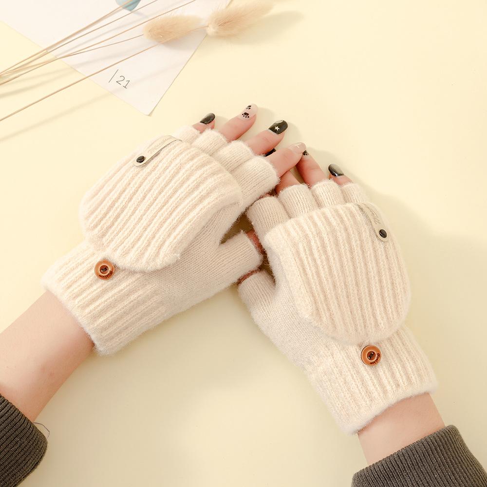 Zimné rukavice s polovičným prstom, teplé, pletené, plyšová priadza, na vonkajšiu cyklistiku